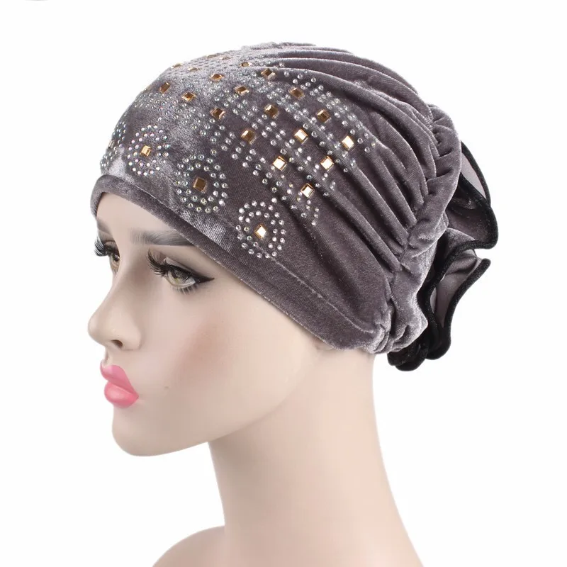 Горячая новинка зима бархат хиджаб со стразами тюрбаны для женщин мягкий chemo