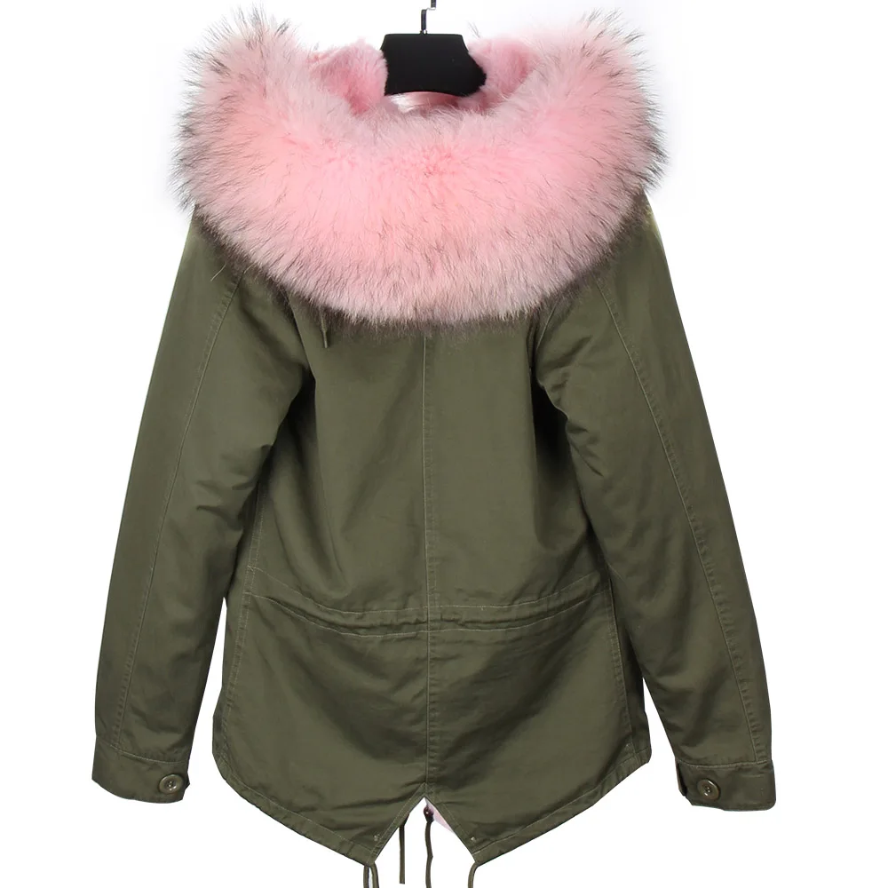 Настоящее меховое пальто бренд 2019 хаки зеленая зимняя куртка женская парка