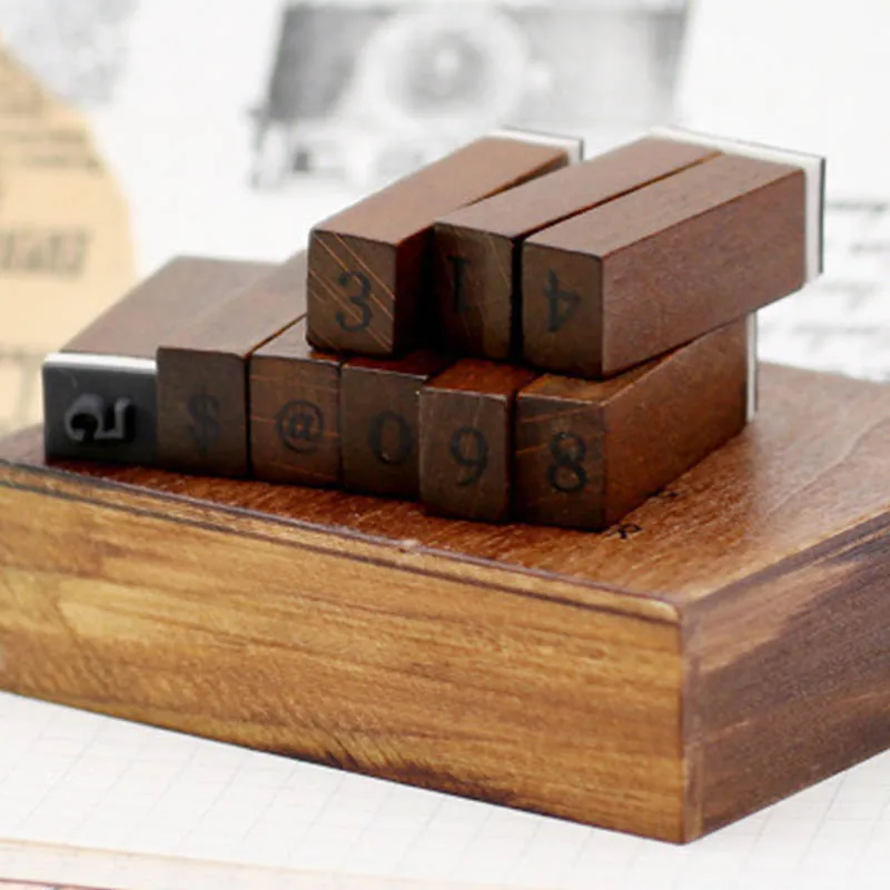 28 pieces / box number stamp DIY number stamp sealed wooden boxed retro diary accessories children's gifts