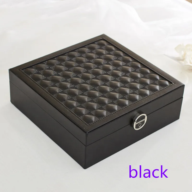 Solid Color Woodiness environmental PU leather Jewelry Box Makeup Travel Case Birthday Gift Ring Earrings etc.