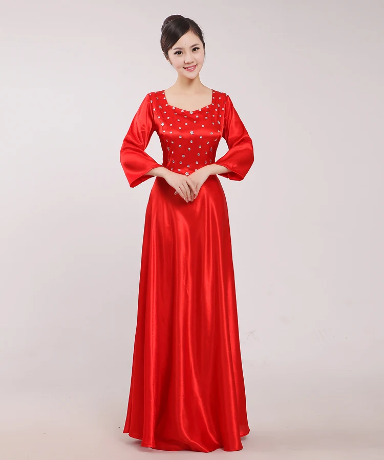 

Women Sequined Adult Chorus Performance Costume O-Neck Long Recitation Chorus Ensemble Welcome Ceremony Stage Performance Dress