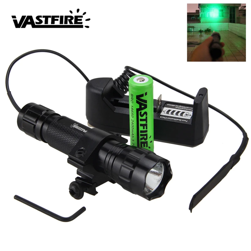 

Зеленый светодиодный светильник для оружия 5000lm Q5, тактический светильник для страйкбола, охоты + дистанционный переключатель + аккумулятор ...