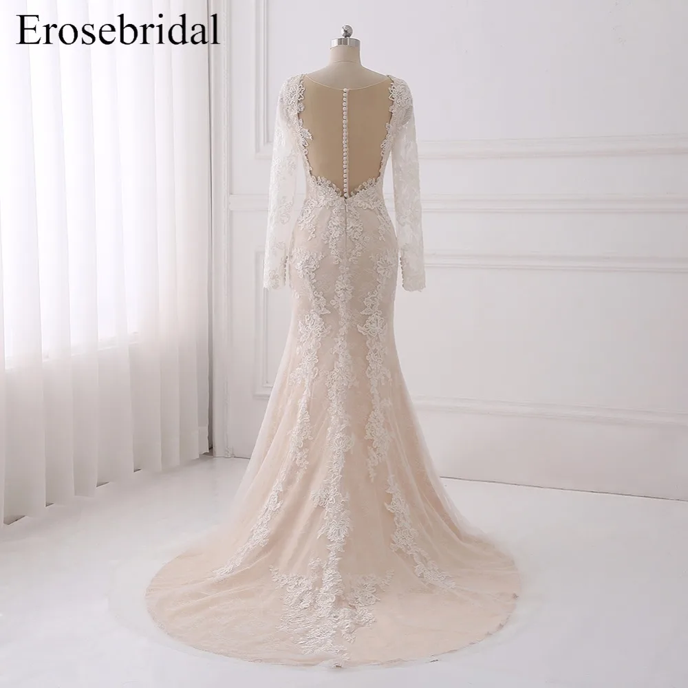 Женское свадебное платье русалка кружевное невесты с длинным рукавом большие