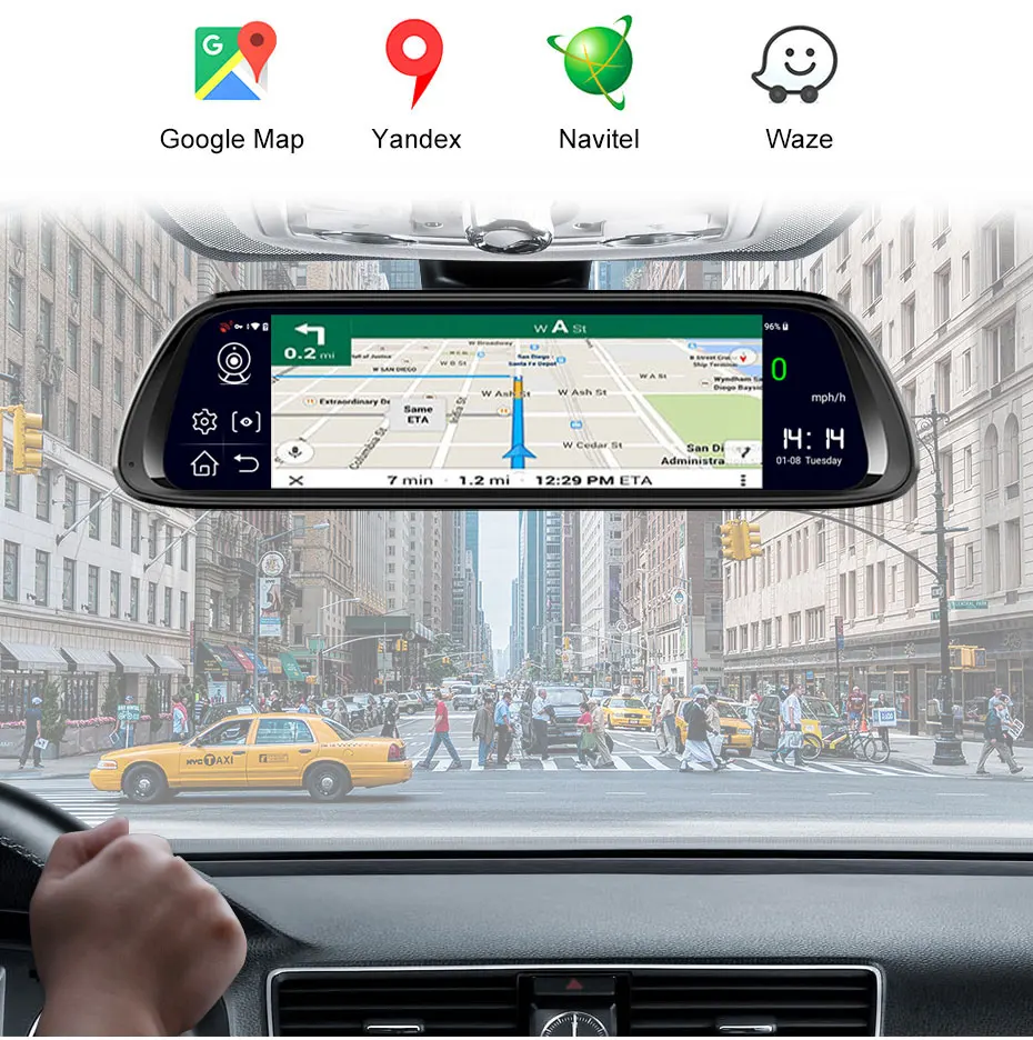 Olysine 10 дюймов Android 8,1 Автомобильный видеорегистратор 4G wifi gps навигатор видеорегистратор камера поток медиа Full HD 1080P зеркало заднего вида видео рекордер