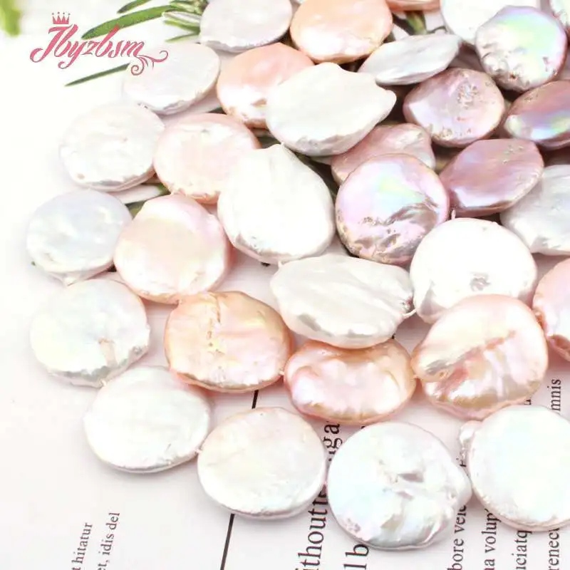 20-25mm Coin Freshwater Pearl Beads Loose Natural Stone Beads For Jewelry Making DIY Necklace Bracelets Spacer Strand 15"