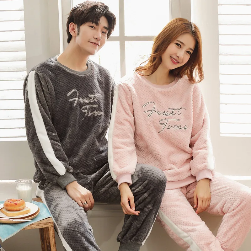 Спортивный костюм 2018 Новый фланелевый Пижамный комплект для женщин и мужчин