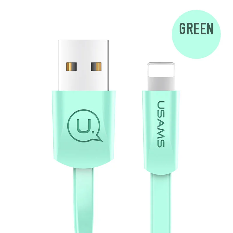 Green USAMS USB кабель для телефона для iPhone XR XS кабель для iPad iPhone 6 7 8 plus Синхронизация данных USB 2A зарядный кабель для iOS 12 11 Apple - Цвет: Green