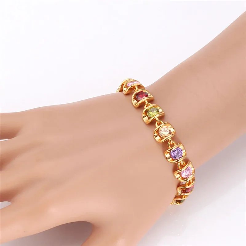 U7 Шарм Браслет Позолоченный с Кубическими Циркониями Ювелирные Изделия