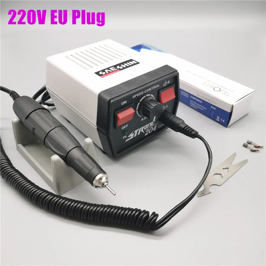 1Set 220V equipment 65 Вт Мощный 204 блок управления 35000 об/мин 30 в сильный 210 102л микромотор наконечник Электрический Маникюрный аппарат дрель для ногтей комплект для резки - Цвет: 1Set 220V equipment