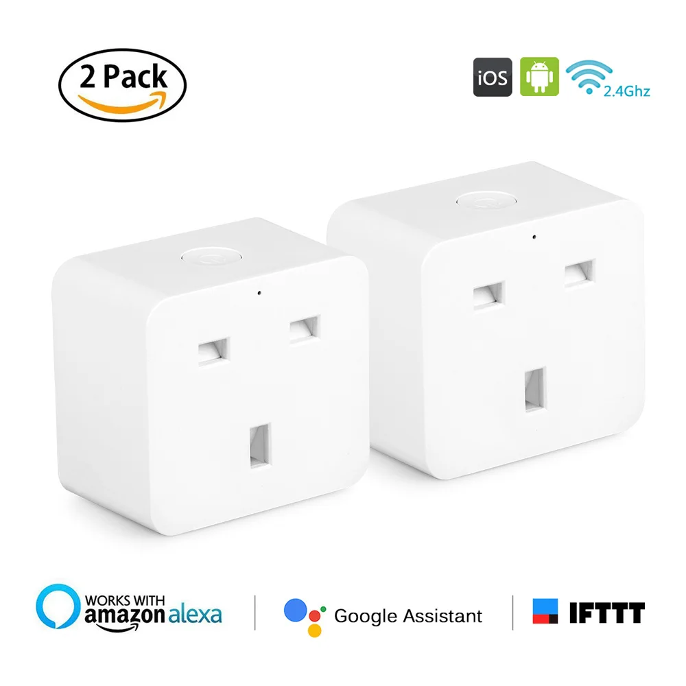 UK plug Умная розетка Hyleton с Wi-Fi вилкой и дистанционным управлением для США/Великобритании/ЕС, работает с Amazon Alexa и Google для умной жизни, 2 упаковки - Цвет: UK plug