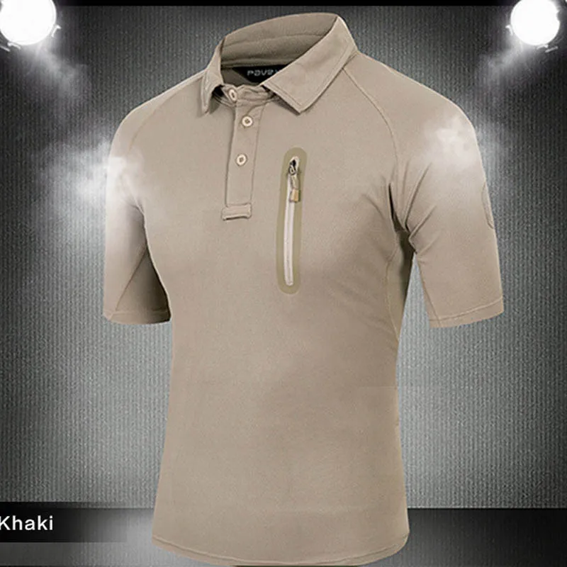

New 2020 Summer Turn-Down Collar Commando Tactical Army Cargo Military Camouflage Breathable Slim T Shirt Men Tops Zipper Pocket