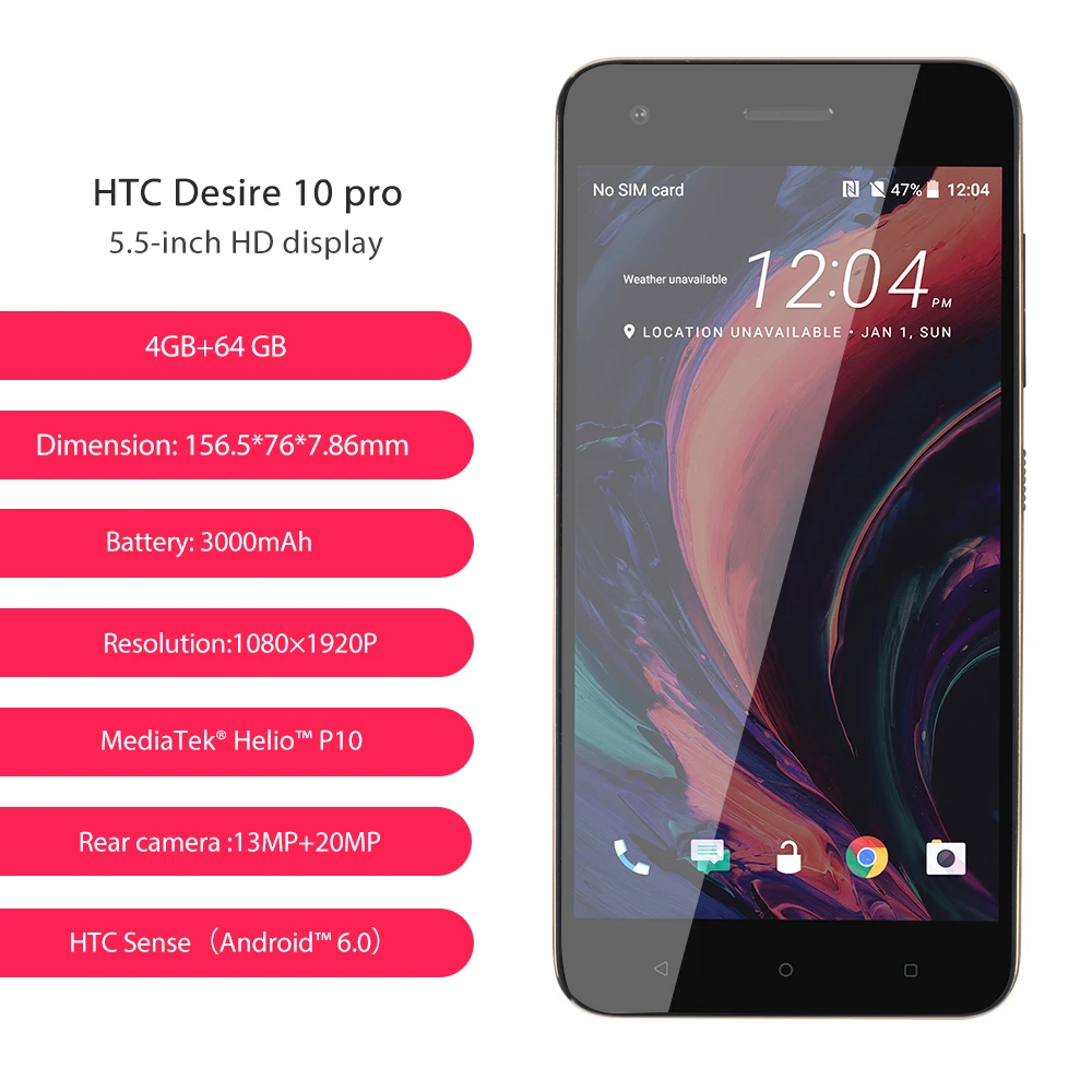 Оригинальный htc желание 10 Pro 4 ГБ 64 г LTE мобильный телефон 5 дюймов Octa Core Dual SIM 20 0 МП