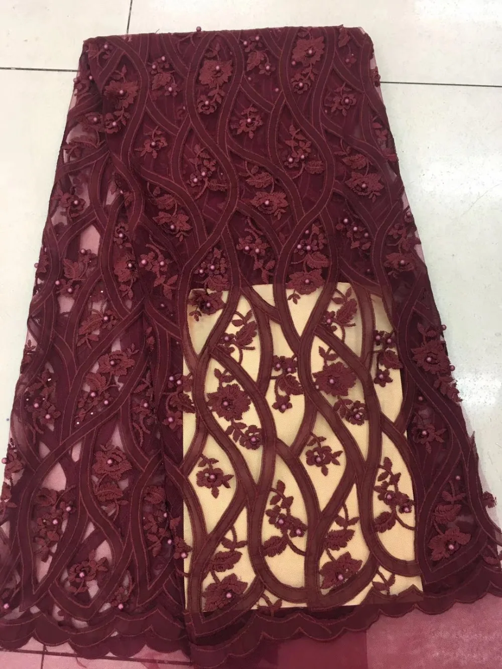 

2018 Latest African Tulle Lace High Quality French Lace Fabric For red Beaded Nigerian Lace Wedding Dress Cord Lace Fabric Party