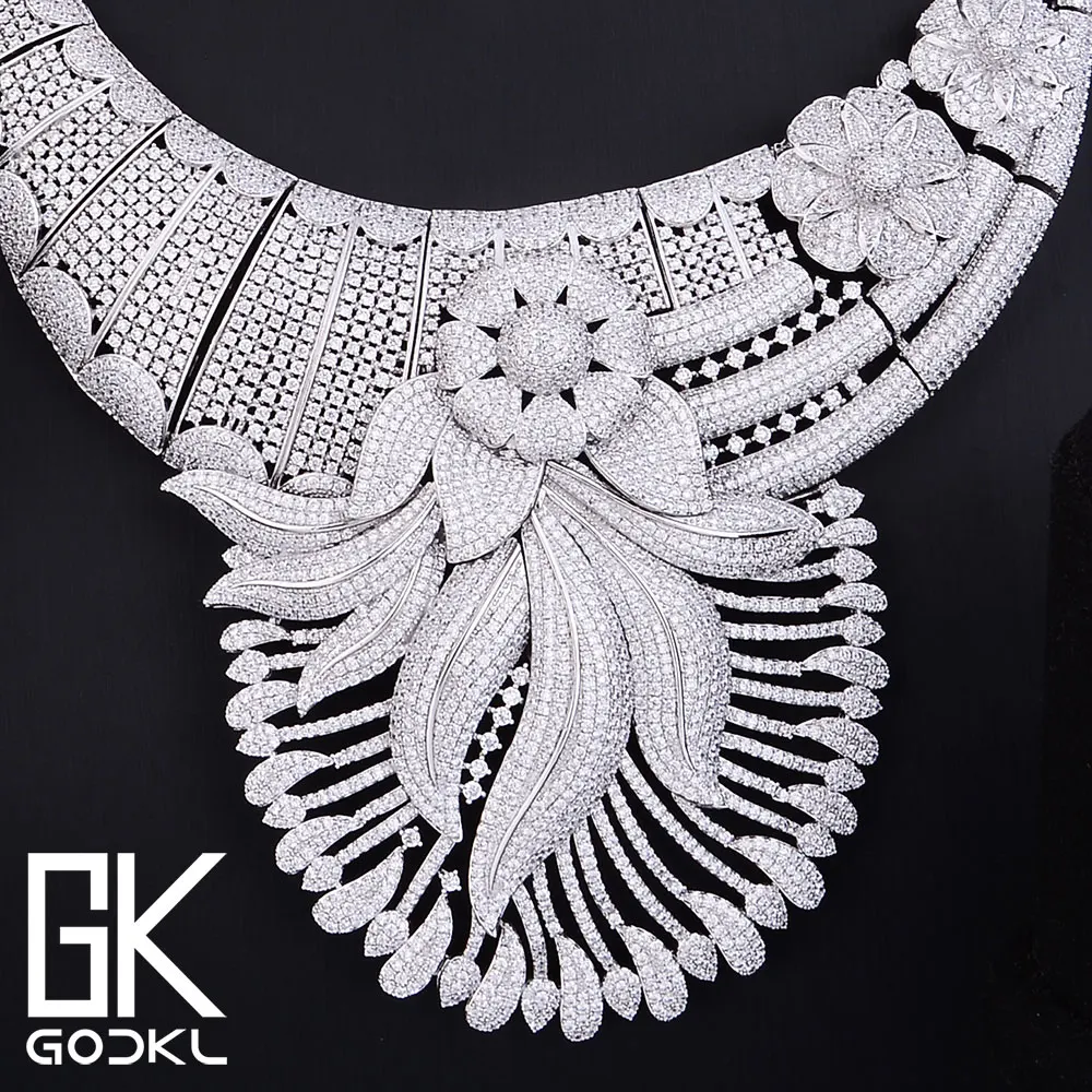 Godki роскошный кисточки цветок кубический циркон Кристалл CZ нигерийские комплекты украшений для женщин Свадебные серебряные индийские бусины ювелирный набор