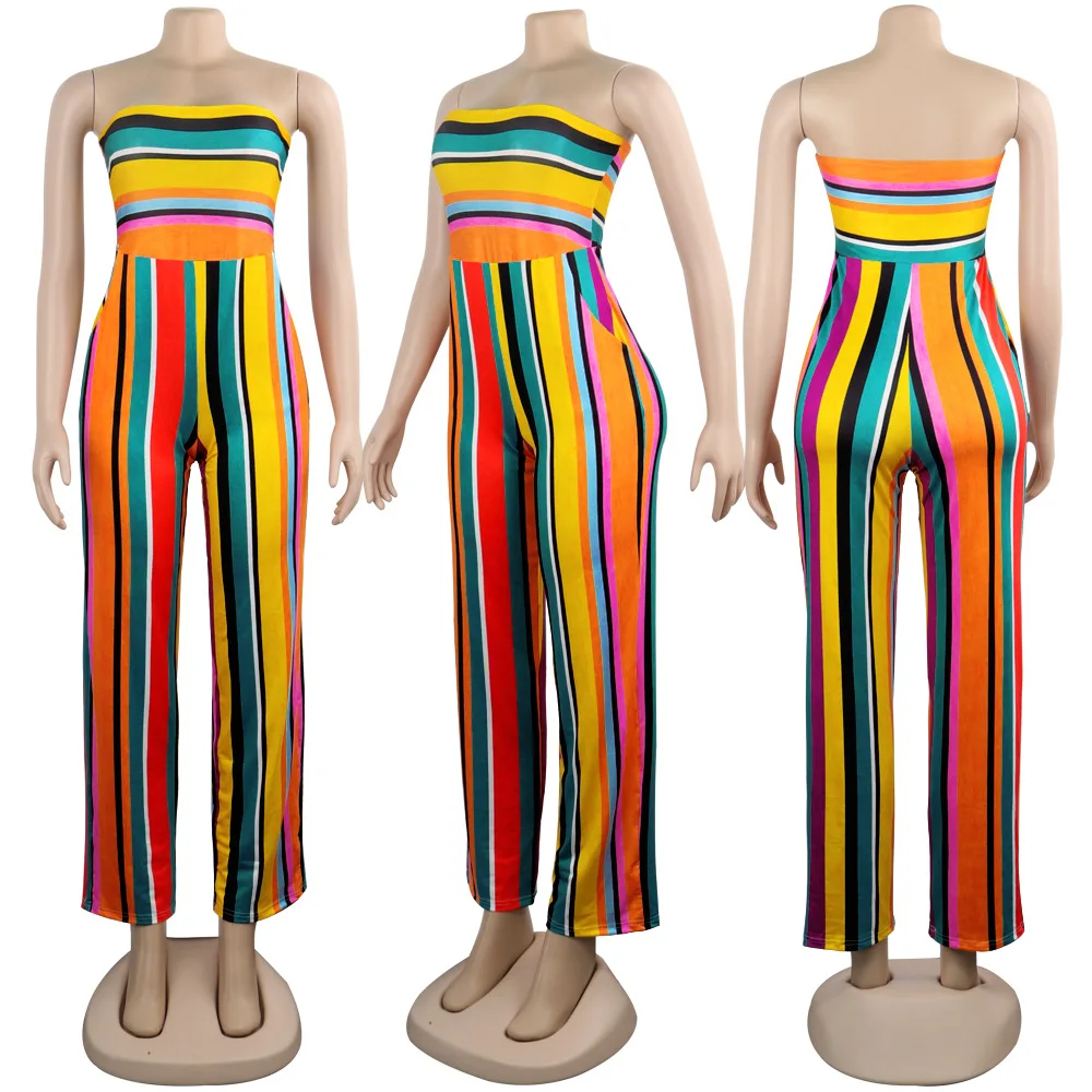 Женский пляжный комбидресс без бретелек прямой Комбинезон С Разноцветными