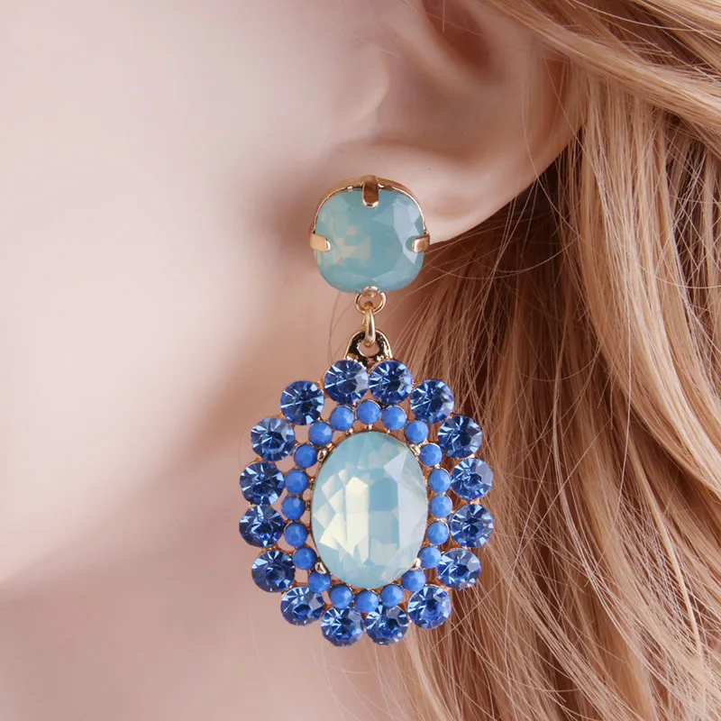Light blue NeeFu WoFu овальные Висячие стразы большие серьги из цинкового сплава большие ретро длинные серьги с принтом - Окраска металла: Light blue