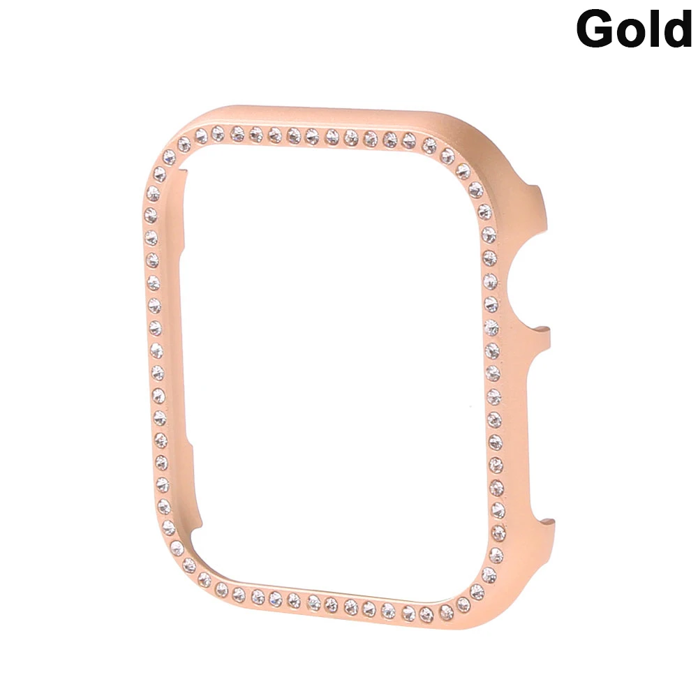 Золотой Металлический сплав бриллианты Bling кристалла чехол для Apple Watch Series 4 Чехол-бампер 44 мм 40 мм для i watch 3 2 1 Band 38 мм 42 мм - Цвет: Золотой