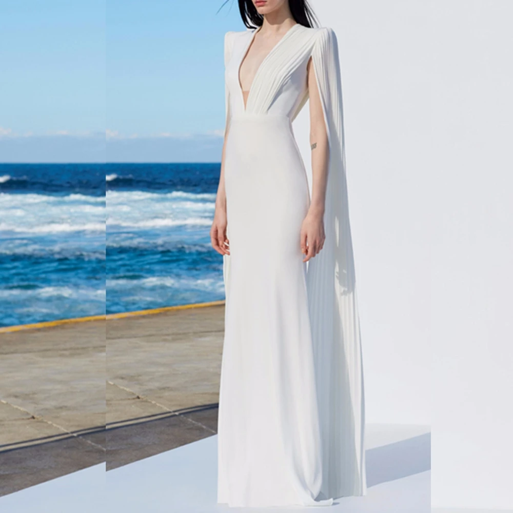 Элегантное Белое длинное облегающее платье макси с длинными рукавами на молнии