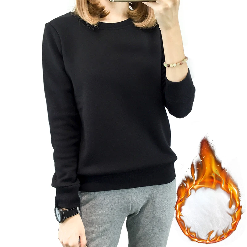 Новая мода Осень Зима теплые Однотонная футболка с длинным рукавом для женщин