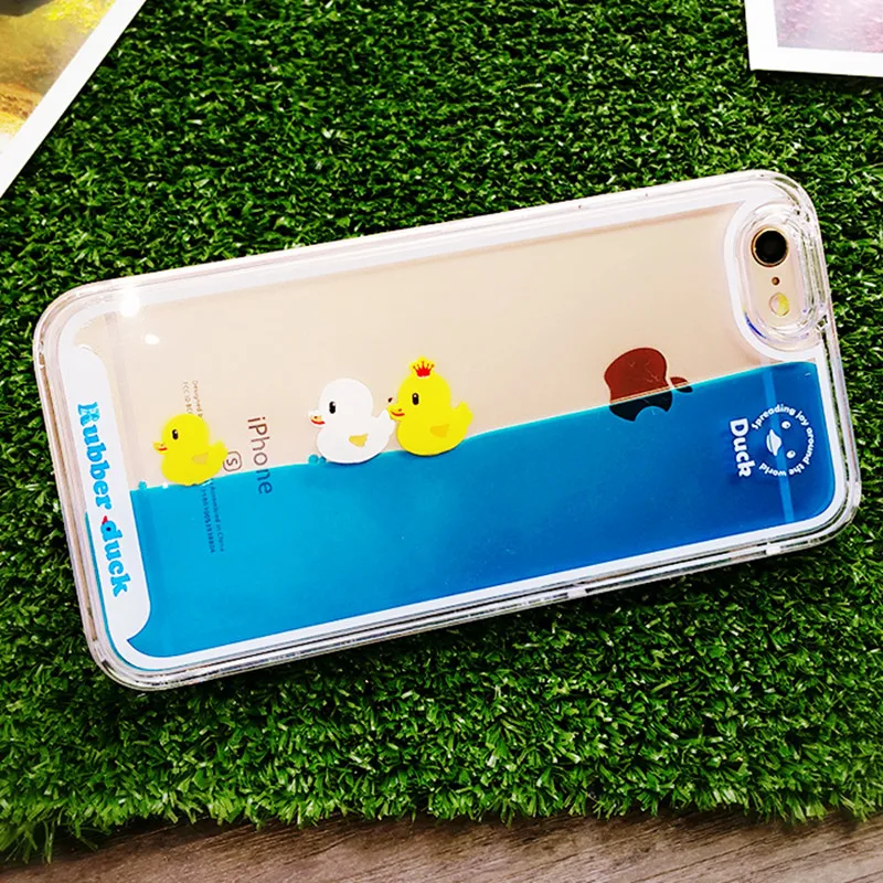 Чехол для iPhone 12 мягкий 3D чехол с плавающей жидкостью и желтой уткой 11 X XS Max XR 8 6S Plus