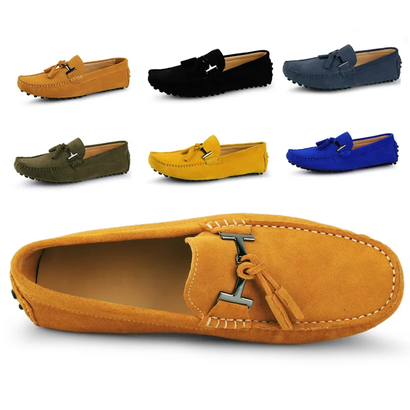 Мужские лоферы из коровьей замши без застежек повседневная обувь для езды в