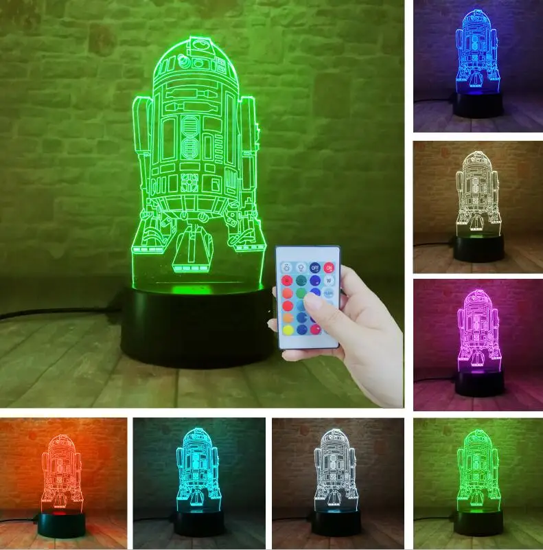 Новинка 3D Звездное видение R2D2 Wars военный корабль ракета ночник USB сенсорный 7 цветов градиентное освещение спальня настольные украшения для домашнего праздника - Испускаемый цвет: Controller 7 Color