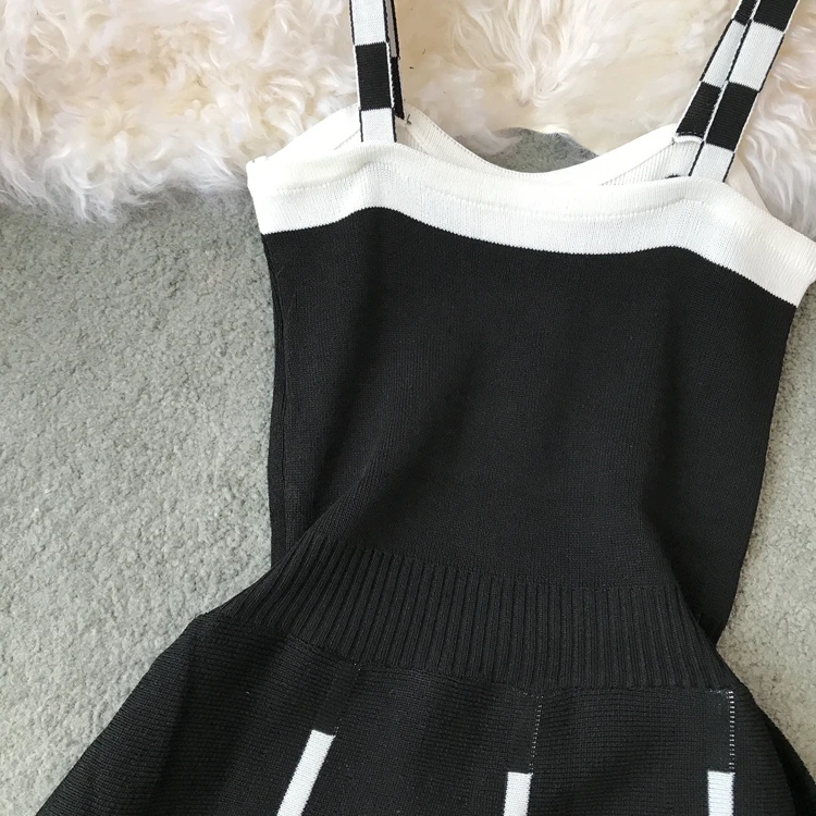 ALPHALMODA вязаное платье на подтяжках однобортное с высокой талией приталенное ТРАПЕЦИЕВИДНОЕ шикарное короткое летнее вязаное платье Сарафан для женщин