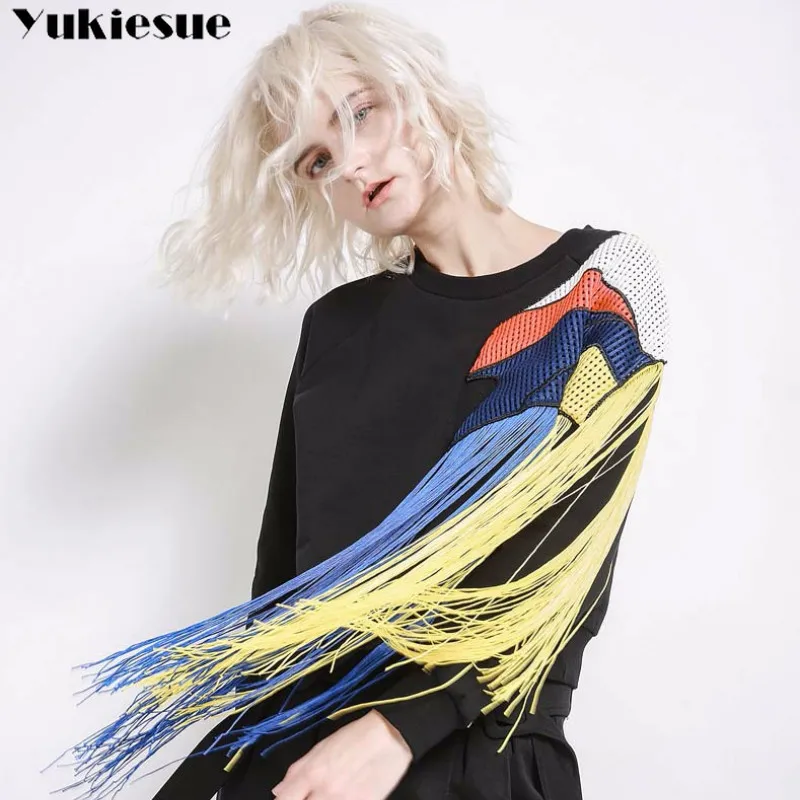 Новинка 2018 плотный бархатный свитшот с кисточками в стиле Харадзюку из плотной