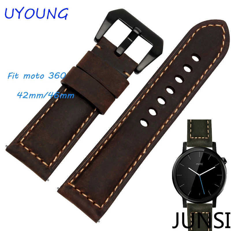 

Quality Genuine leather Watch band 20mm 22mm Brown Mens Smart Watch accessories For moto 360