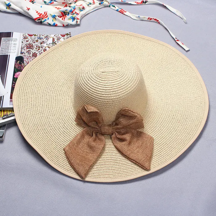 2016 Складной Лук Женщины Вс Соломенная Шляпка Широкий Большой Брим Floppy Лето
