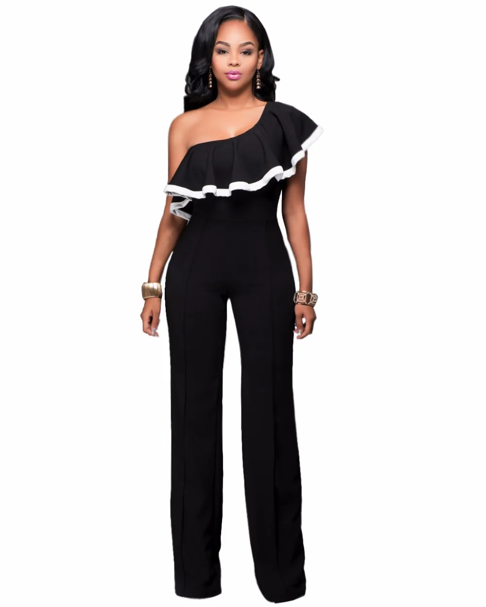 Склонны плечо длинные комбинезоны Сексуальная мода свободно тела Черный Женские