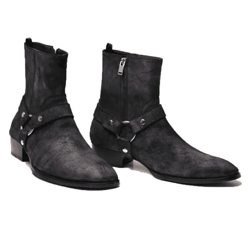 

Vintage suede Harness ring strap male boots ankle new 2019 autumn All-matching zipper male Boots