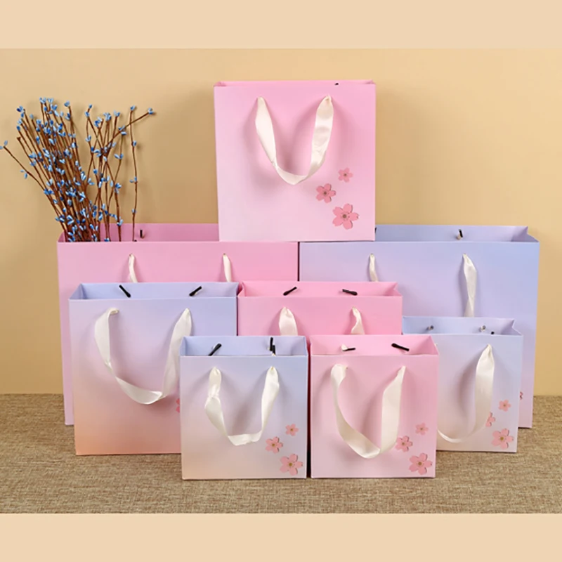 

10pcs Paper Bag Gradient Flower Gift Bags For Children Party Offcial Occasion Sweet Gift Mothers Day Chocolate Candy Packing
