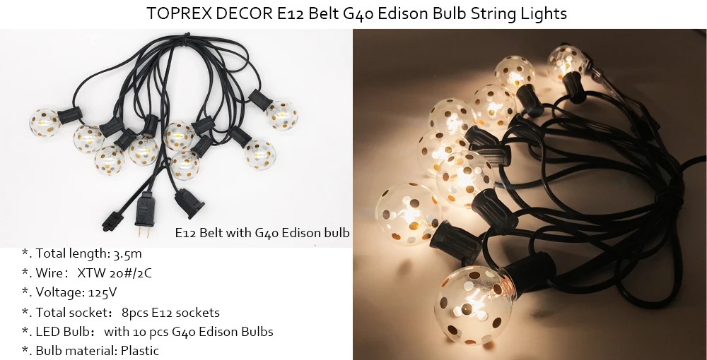 Toprex E12 patio lights- length 11.5ft. festoon light christmas lights outdoor string lights garden party