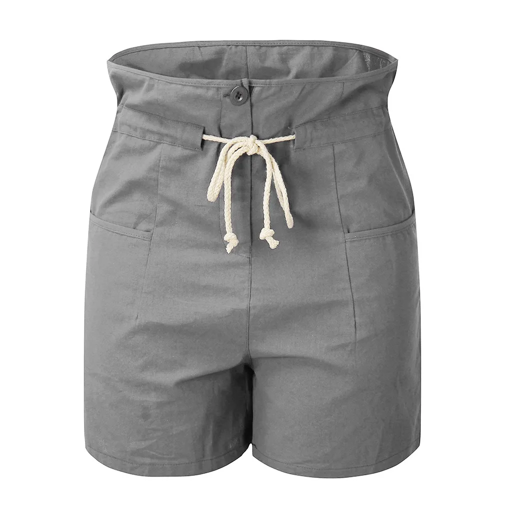 Женские свободные шорты размера плюс с высокой талией и завязками карманами