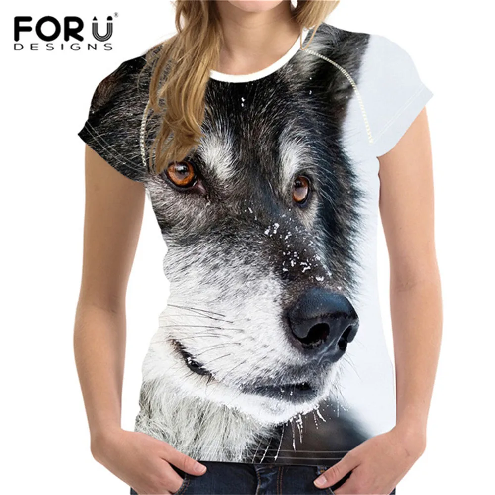 

FORUDESIGNS Women wolf tshirt Teens funny T Shirt Short-sleeved casual T-shirt For Girls Tops Animal Clothes Roupa Feminina XXL