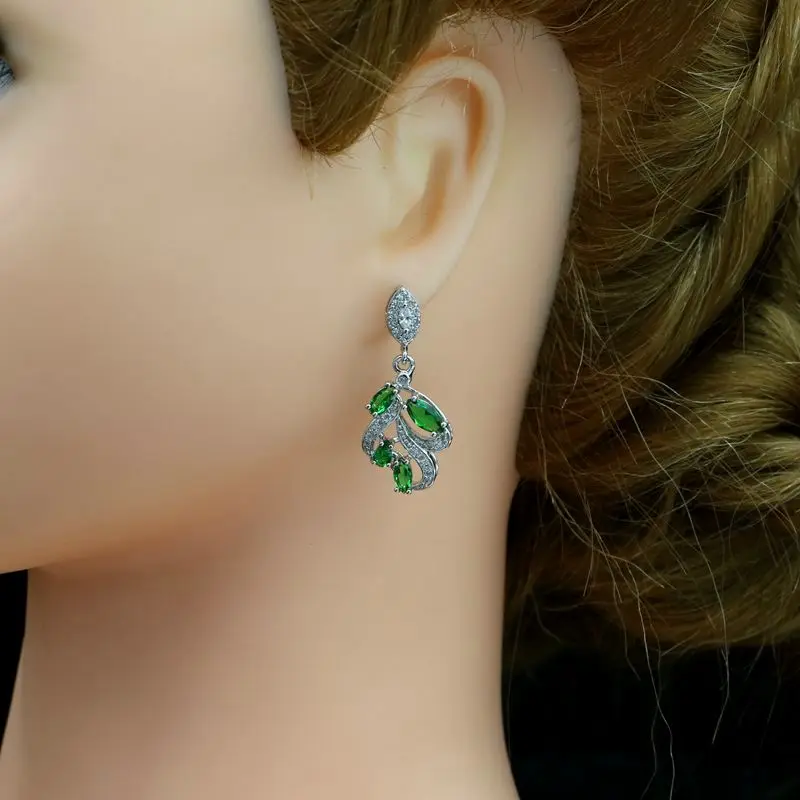 Модные романтические свадебные серьги из серебра 925 пробы с натуральным зеленым