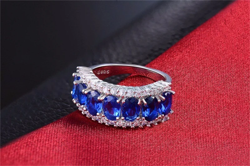 YANHUI Новая мода для женщин 925 Серебряное кольцо 10KT винтажные вечерние синие циркониевый камень cz обручальные свадебные кольца ювелирные изделия HR132