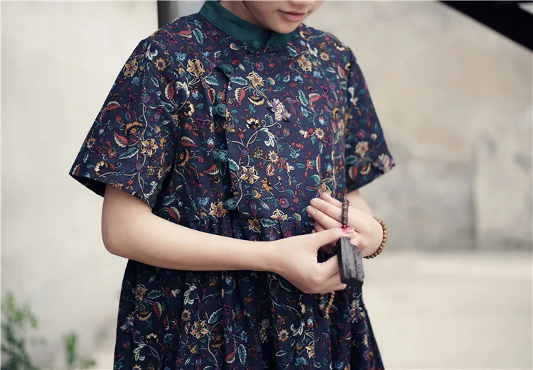 Женское винтажное платье в китайском стиле с цветочным принтом|Женские платья| |