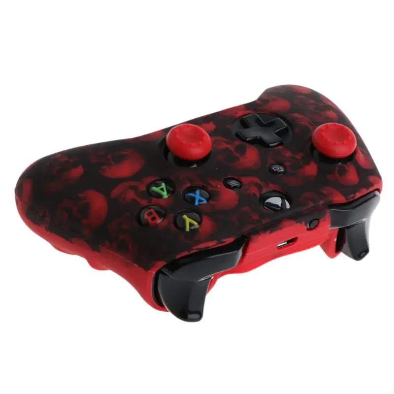 Силиконовая основа с рисунком черепа + 2 колпачка для джойстика контроллера XBox One X