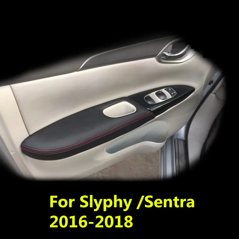 Микрофибра кожаная внутренняя панель двери подлокотник Крышка для Nissan Slyphy Sentra 17 AAB104