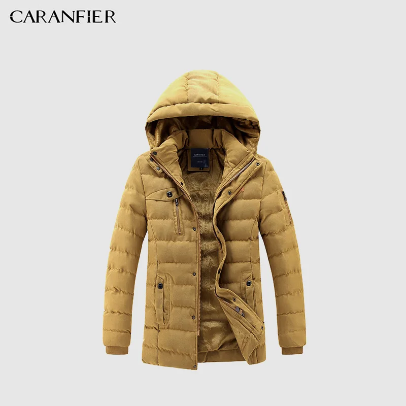 CARANFIER, зимние мужские парки с капюшоном, повседневные мужские утепленные куртки с подкладкой, теплые пальто, модные пальто с флисовой подкладкой, Лидер продаж
