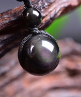 black obsidian rainbow eye beads ball natural stone pendant transfer good luck love crystal jewelry free rope for women and men