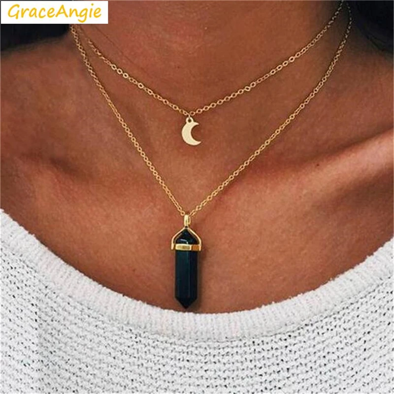 GraceAngie 1 шт. двухслойная многоцветная Подвеска из натурального камня ожерелье