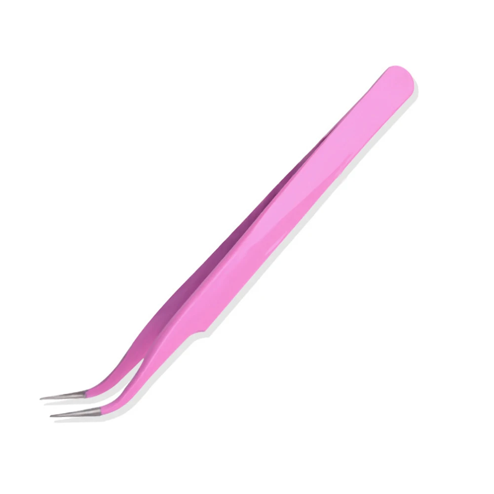 pink Curved Антистатические пинцеты из нержавеющей стали, аксессуары для ногтей MH88 - Цвет: pink Curved