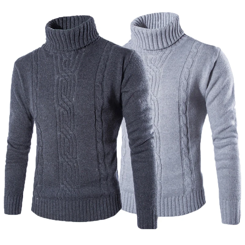2018 Для мужчин свитер водолазка с длинным рукавом Пуловеры Твердые Цвет Slim Fit