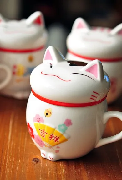 A OUSSIRRO творческий стиль Hello Lucky Kitty кошка Молоко Кофе Чай кружки с крышкой костюм дети милые и украшения комнаты воды чашки - Цвет: A