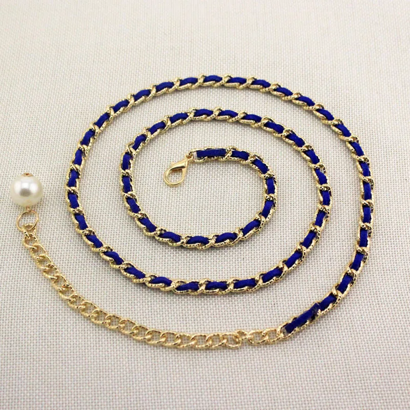sapphire blue Модный пояс с металлической цепочкой для женщин и девушек, женские пояса для платья - Цвет: sapphire blue