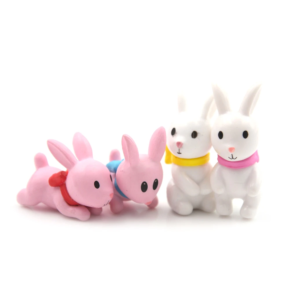 4pcs/lot DIY Doll Garden Home Desktop Succulents Micro Landscape Decor Mini Pink Rabbit Model Fairy House Miniatures Decoration | Дом и сад
