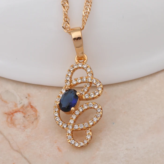 Простой дизайн золотой тон голубой циркон Циркон &amp Кристалл ожерелья и кулоны